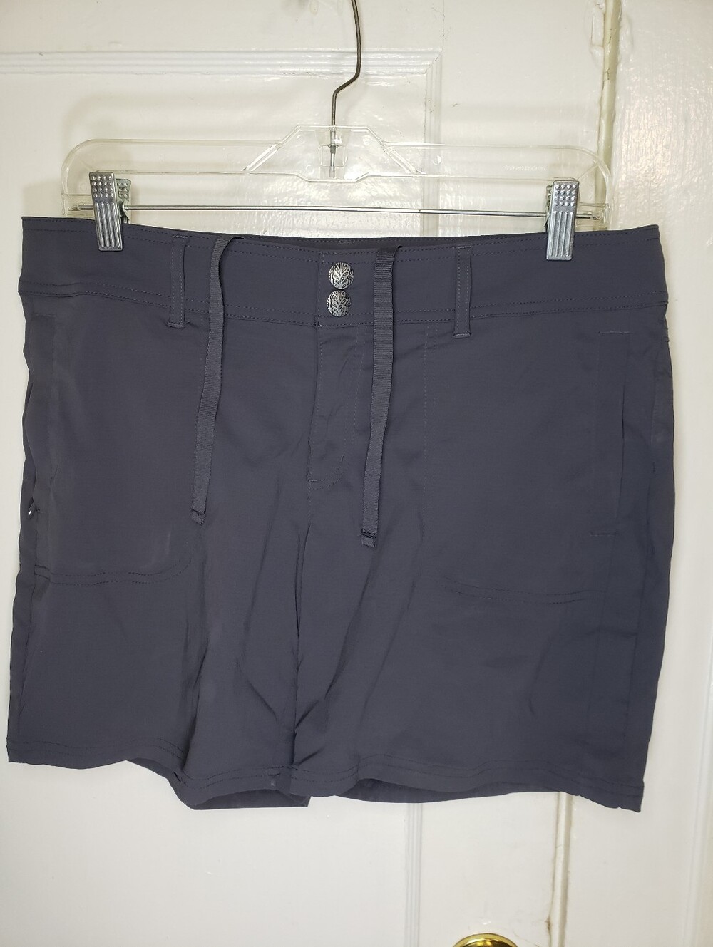 Prana Halle Hiking Shorts Womens 12 Gray Nylon Stretch Cargo Trail Athletic W34